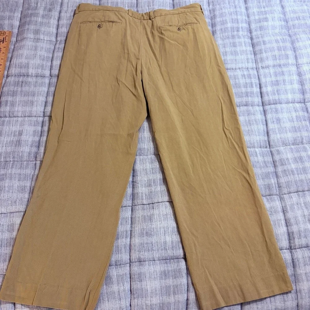 Tommy Bahama Flat Front Chino Pants Silk Blend Relaxed Mens 38x29 Tan Pre-owned